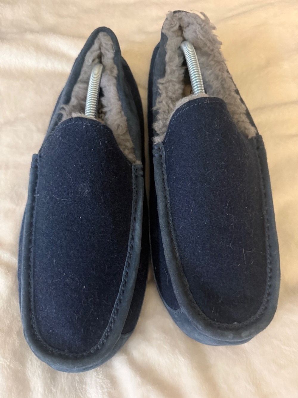 UGG Men's Navy Suede and Wool Fleece-Lined Slip-Ons